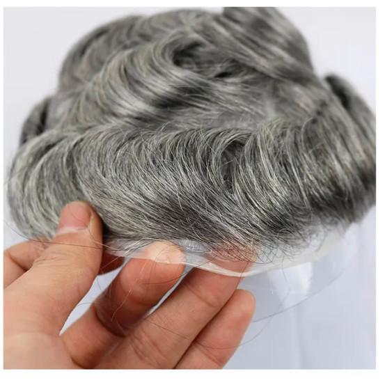 Invisible Pu Poly Base 0.02mm 0.03mm 0.04mm Super Thin Skin V Loop Men Human Hair Pieces Toupee with Gray Hair