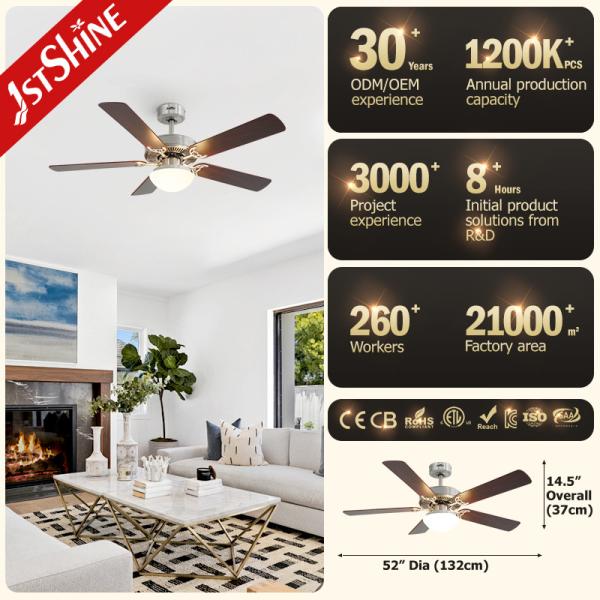 MDF Blades Decorative Ceiling Light Fan Low Noise DC/AC Motor para sala de estar