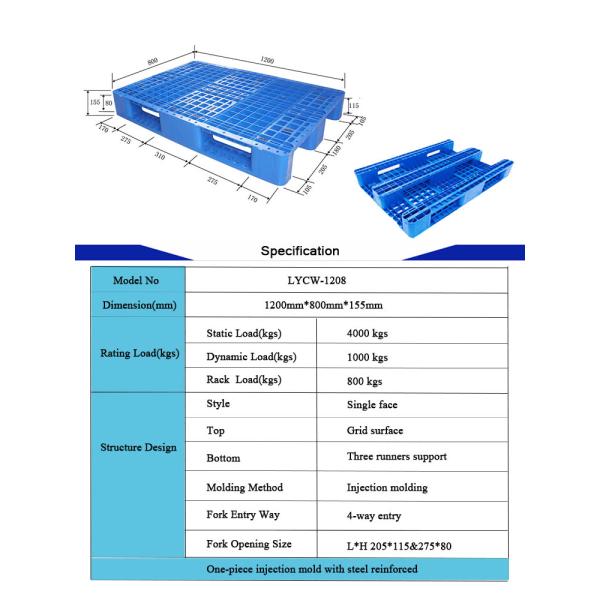 Palettes en plastique de réversible bleu-foncé de HDPE surface de 1200 x 800 grilles