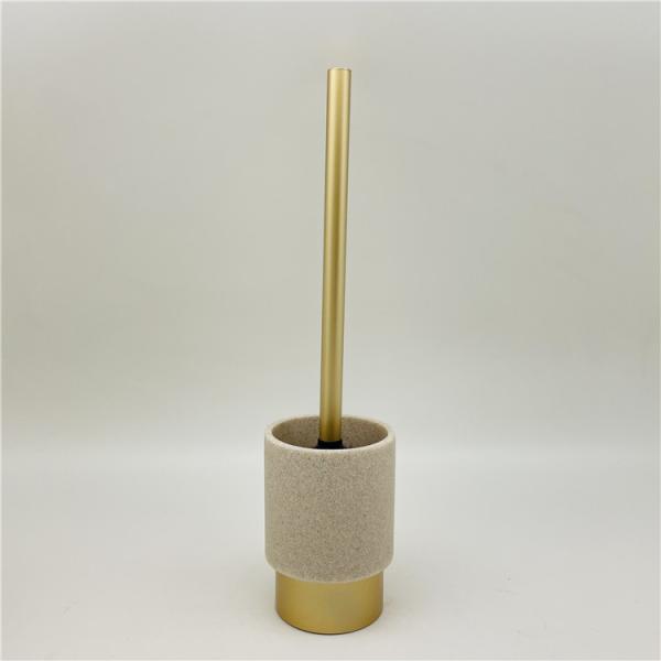 Round Polyresin Bathroom Bathroom Soap Set Bowl Brush 37cm Sand Stone Look