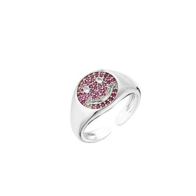 Pavimente Crystal Free Size Rings Chucky 925 Smiley Face Ring de prata