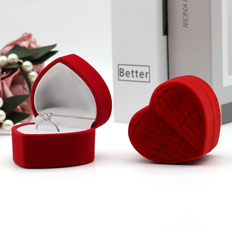 Red Velvet Heart Jewelry Box Hinged Jewelry Box Romantic For Rings Necklaces Earrings