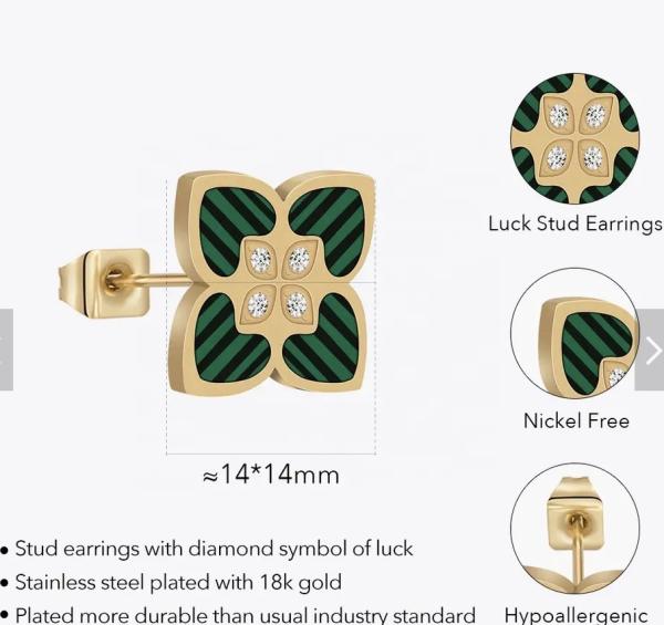 CZ Stone Shamrock Earring Four Leaf Clover Green St.Patrick'S Day Earrings For Women Irish Jewelry