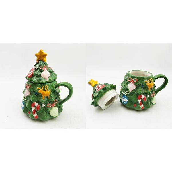 Coupe d'arbre de Noël vert mignonne tasse de Noël en céramique avec couvercle pour cadeaux Décoration de la maison
