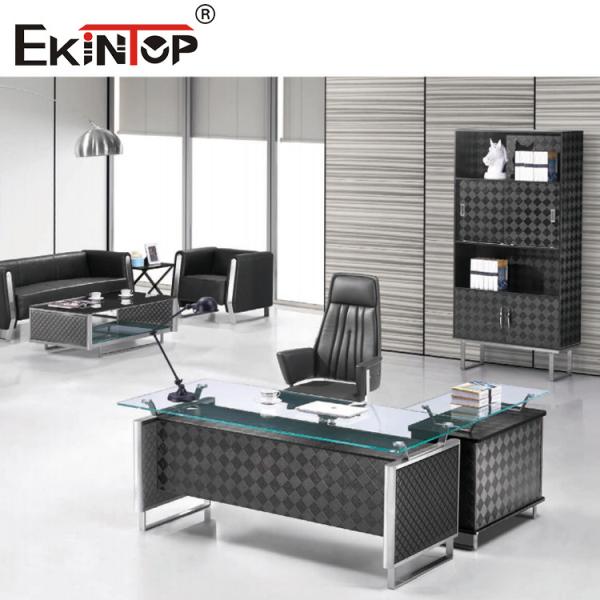 Ясный черный современный l сформировал мебель стола стеклянного стола офиса домашнюю