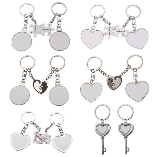 Heart And Round Shape Sublimation Blank Metal Keyring For Lovers Bag Pendant