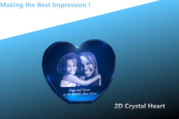 Mother's Day Heart/crystal heart/3D laser engraving crystal heart/crystal 2d heart