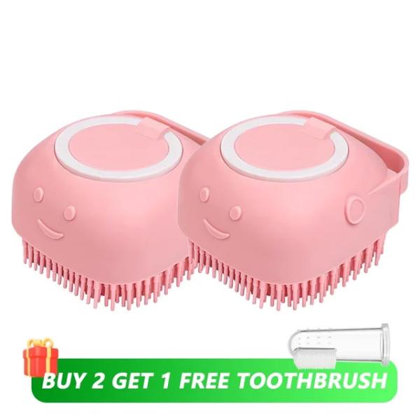 2-in-1 Pet Shower Brush with Shampoo Dispenser - Soft Silicone Massage Grooming Tool for Dogs and Cats