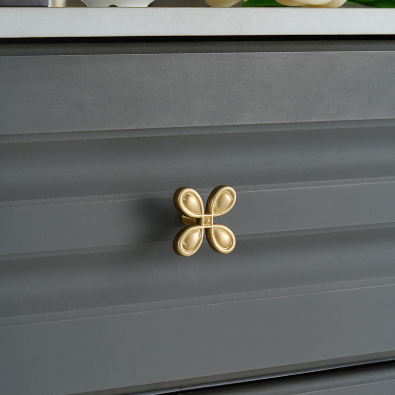 Nordic Solid Brass Cabinet Wardrobe Door Handle Knob Modern Simple Gold Single Hole Furniture Drawer Flower Shape Solid Handle