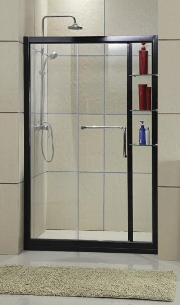 Black / Chromed Color Glass Shower Enclosures Aluminum Alloy Sliding Outside Shelf 6 MM