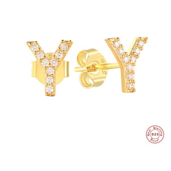 Des boucles d'oreilles en argent de la mode en argent sterling A-z Alphabets 18k or plaqué 925 Boucles d'oreilles en argent