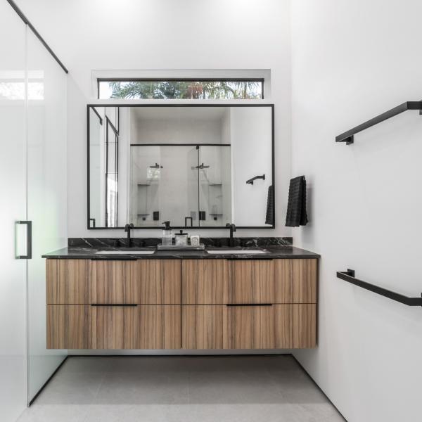 Melamine Japanese Wall Modern Bathroom Wooden Cabinets Flat Panel Wood Texture