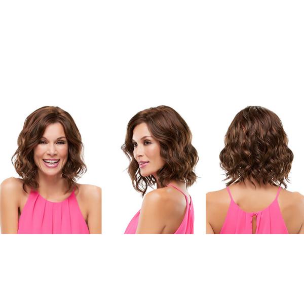 Natural Looking Short Synthetic Wigs , 14 Inches Brown Wavy Side Part Heat Resistant Fiber Wig