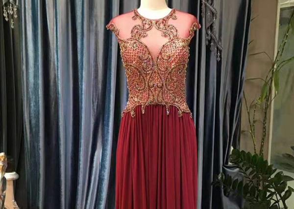 Maroon A Line Lace Prom Dress Sleeveless Top Lace Heavy Beading Sweep Train
