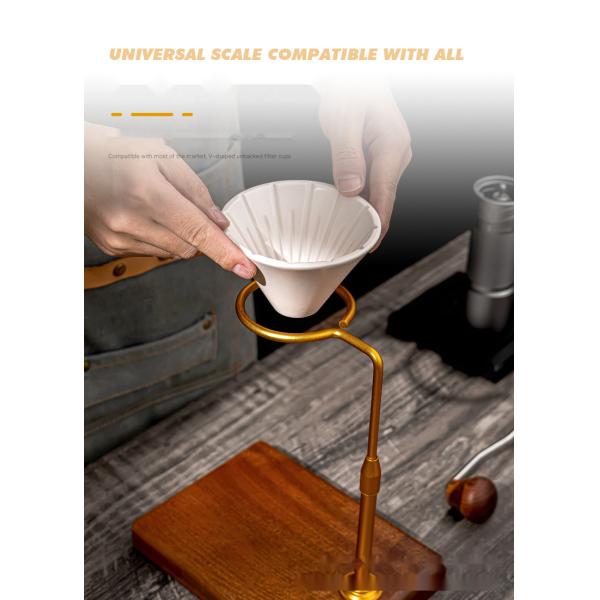 Modern Design Copper Dripper Stand Solid Wood Pour over Coffee Station Set for Home Brewing Tea Making