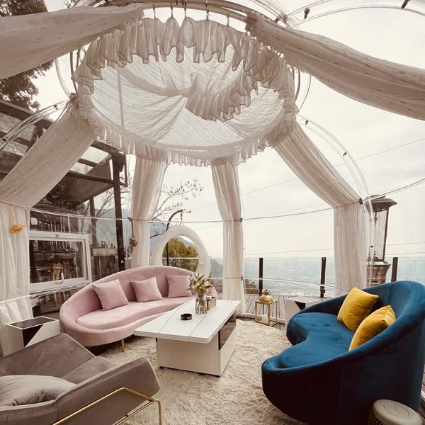 Prefabricated Dome House Geodesic Sunroom with Curtains Dome Homes