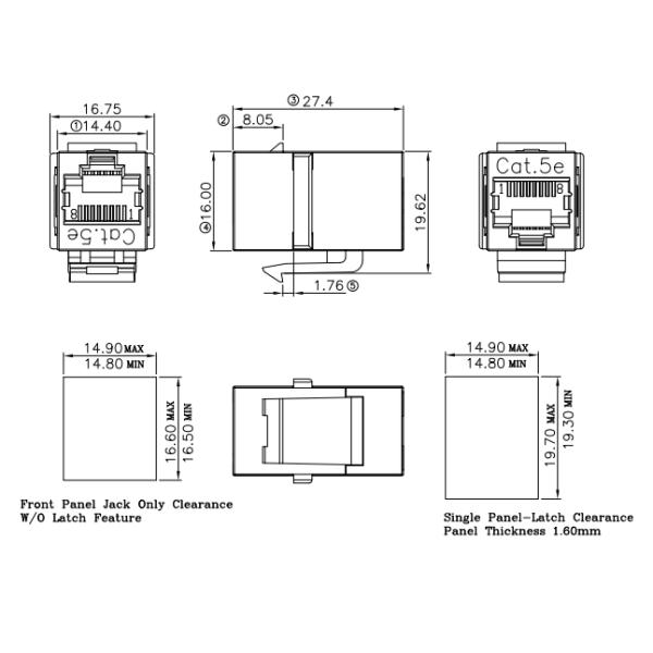 Cat5e RJ45 Keystone Jack Female-Female Adapter For Network Ethernet Cable TMZT5811EK004207111059