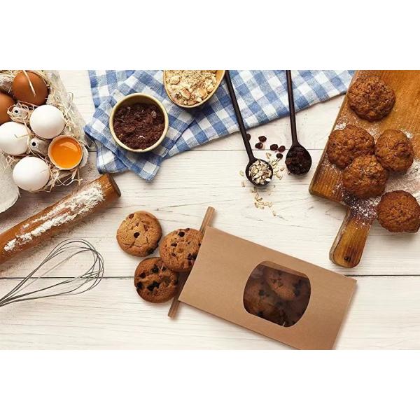 Bakery Bags with Window Brown Tin Tie Tab Lock Bags Kraft Paper Bags for Cookies, Coffee