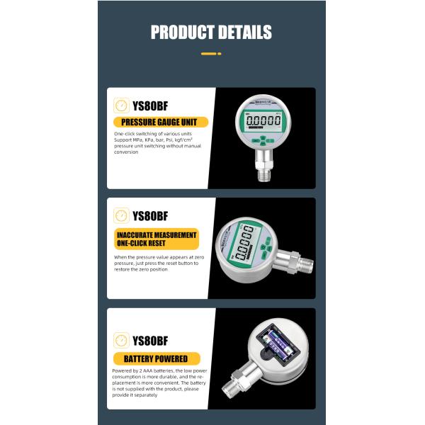 Stainless Steel 304 LCD Digital Pressure Gauge with High Precision and 0.5% Accuracy