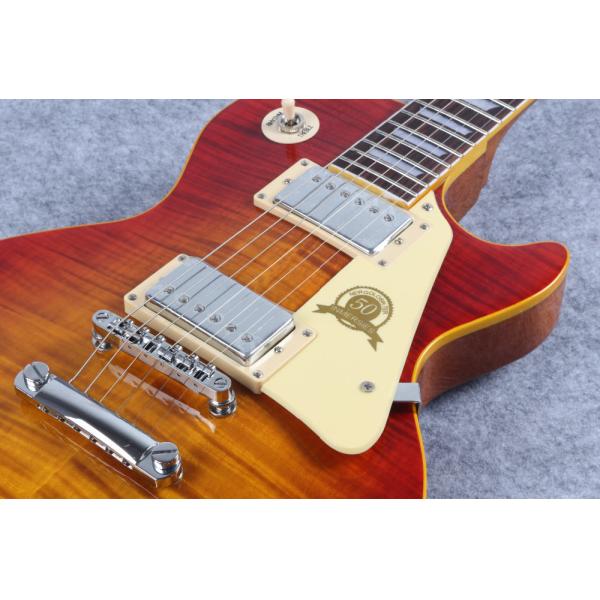 Custom 50th Anniversary LP Reissue electric guitar,Aged Vintage Cherry Sunburst tiger flame musical guitar free shipping