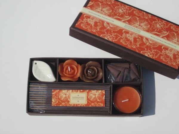 Orange & Brown scented & assorted rose candle & tealight candle,incense packed into gift box