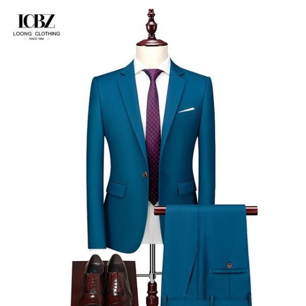 Formal Clothes Suits for Men Powder Blue Polyester Viscose Fabric 2-Piece Office Wear