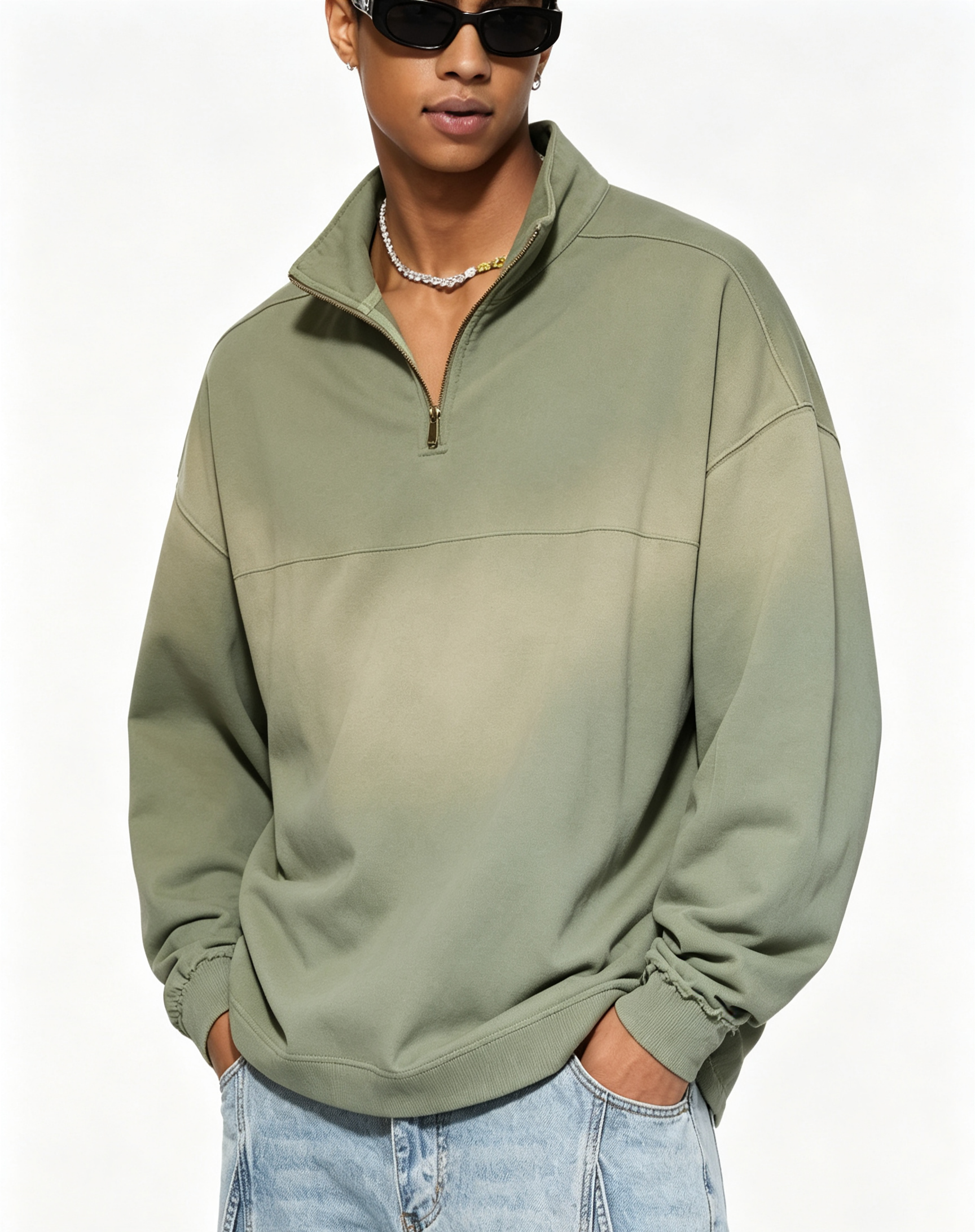 465G Cotton Blend Gradient Zip Stand Collar Oversized Street Jacket 4 Colors Spring Autumn