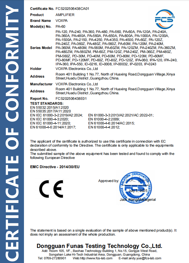 VOXPA Electronics Co.,Ltd Certifications