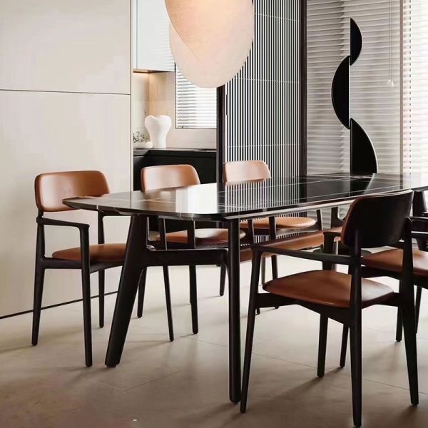 Synthetic Leather Dining Chair Solid Wood Mexican Style Luxury Hotel Dining Room Nordic Restaurant Chairs Leather Set Six
