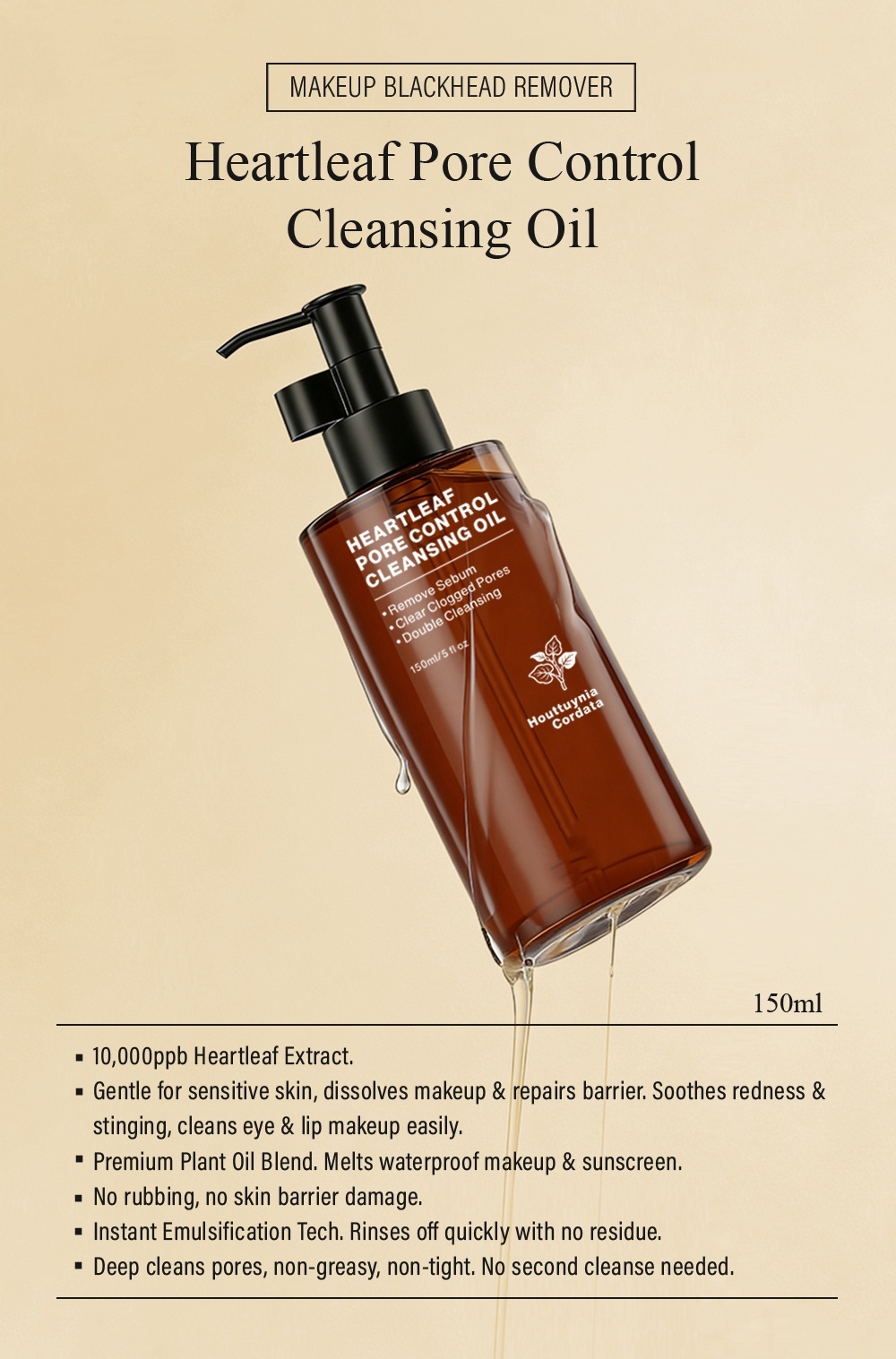 OEM ODM Korean Natural Leaf Deep Cleansing Facial Cleanser Makeup Remover, Suitable for Acne-Prone Skin