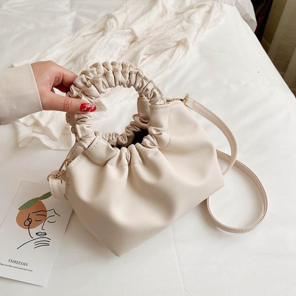 Women's Waterproof Mobile Phone Bucket Bag with Pleated Design and PU Leather