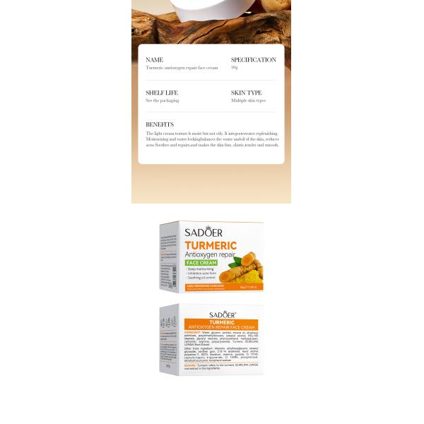 50G Turmeric Facial Cream Skin Care Whitening Acne Treatment Face Cream