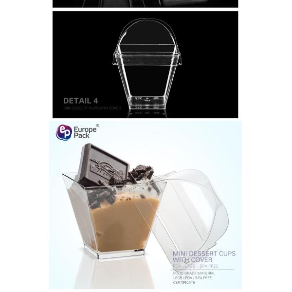 Eco friendly square shape cute clear 2oz dessert cup with dome lid