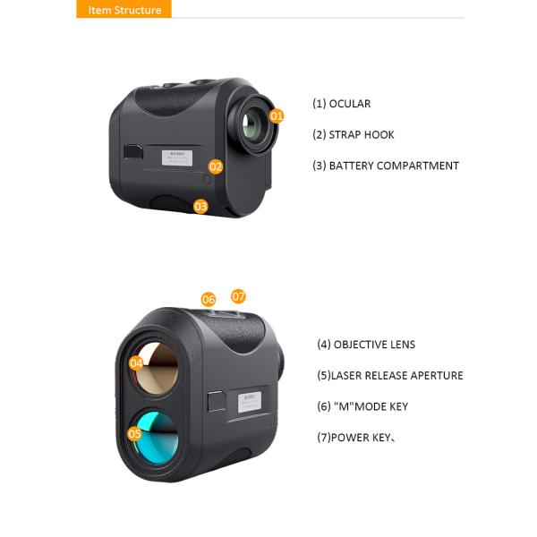 Black 7X 1200 Yards Laser Golf Rangefinder For Hunting