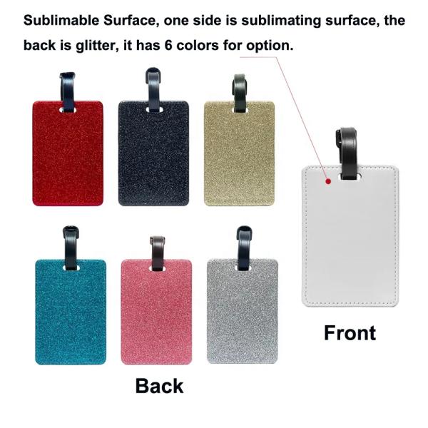 Double Sided Sparkle Custom Leather Luggage Tags For Sublimation Printing