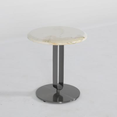 Living Room Small Stainless Steel End Table Side Table With Brushed Gold Matt Black Natural Marble Top Metal Leg