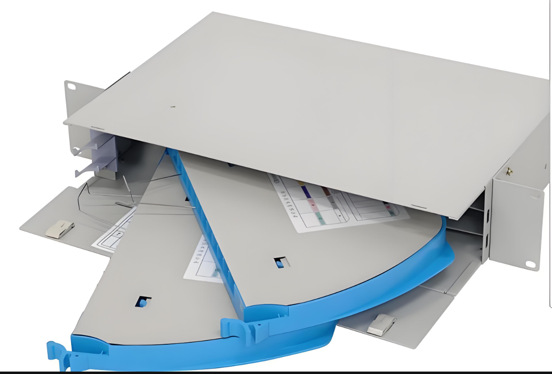 12 Core Flame Retardant 94V-0 Fiber Optic Splice Tray Rotary and Pivoting with Aluminum Cover for Distribution Box and Frame