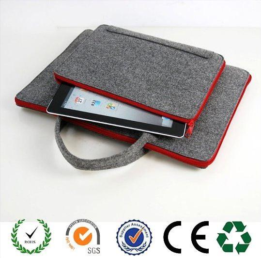 2016 latest design red zipper dark grey felt laptop bag with handles