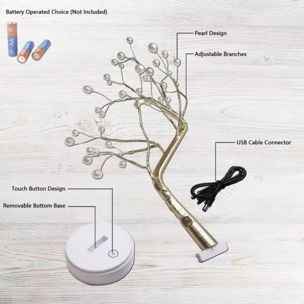 108 LED USB 3D Table-Lamp Copper Wire Christmas Fire Tree Night Light for Home Holiday Bedroom Indoor Kids Bar Decor Fairy Light