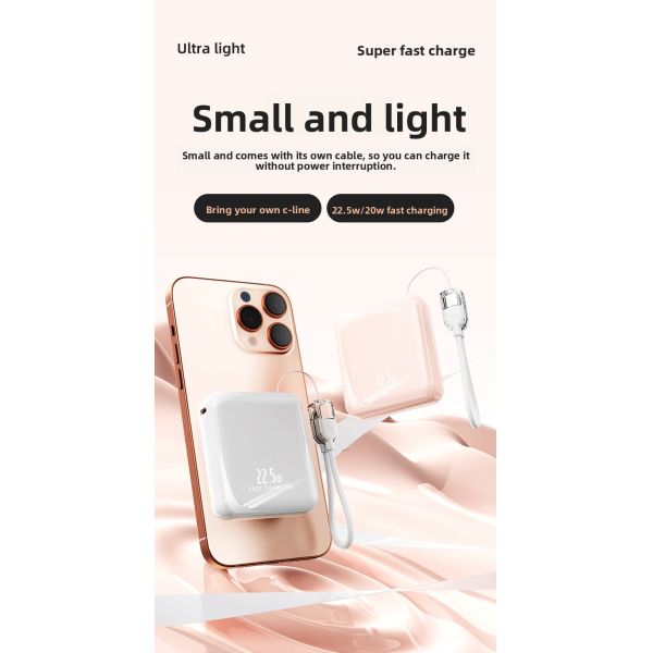 Ultra Compact Type C Mini Power Bank 22.5W Fast Charging 10000mah with Cable