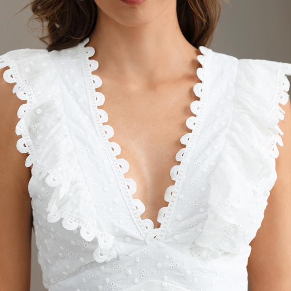 Flower Pure Cotton Lace Romper Dress White Eyelet Lace Up Romper
