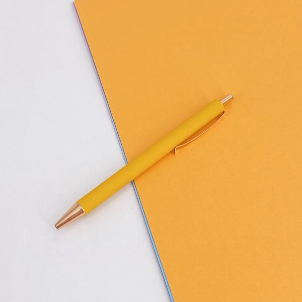 Press Type Business Office Pen Metal Ballpoint Pen With Spray Adhesive Process