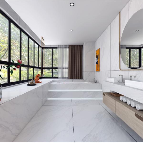 Olhar de mármore Calacatta branco dentro das telhas exteriores da porcelana