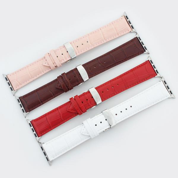 iwatch band butterfly deployant Clasp buckle genuine leather watchband for Apple Watch band series 4/3/2 strap for smart