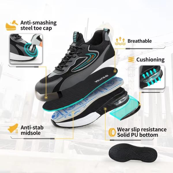 Men's Work Safety Shoes With Steel Toe And Slip Resistant Outsole