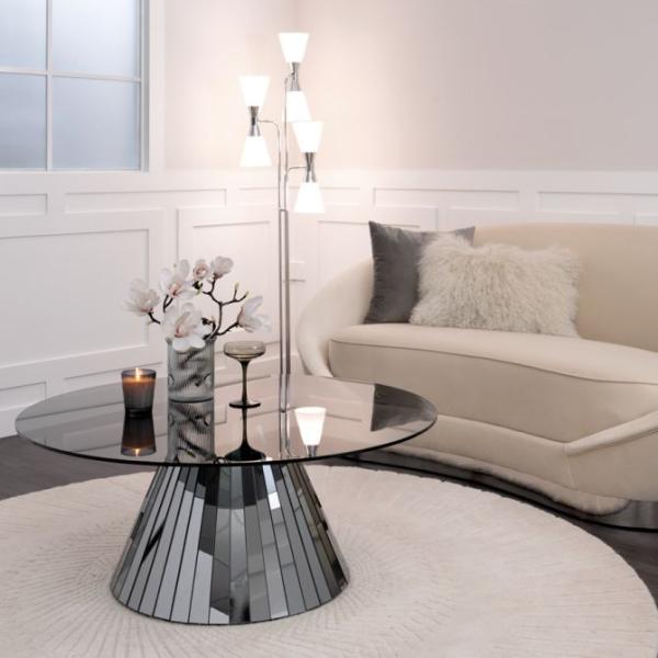 Modern Mirrored Circle Glass Coffee Table For Contemporary Living Room 64x64