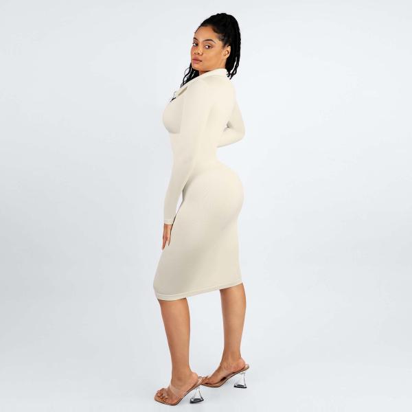 Бесшовный ремень талии ретро рубашка с длинными рукавами платье с встроенным формообразователем для женщин