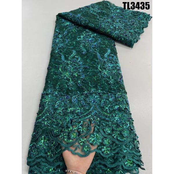 2023 Nigeria Best selling emerald green flowers embroidery African tulle net lace fabric for party dress