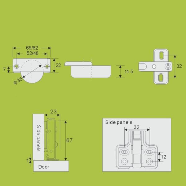 kitchen cabinets accessories full-over type hinge with Nickel finish