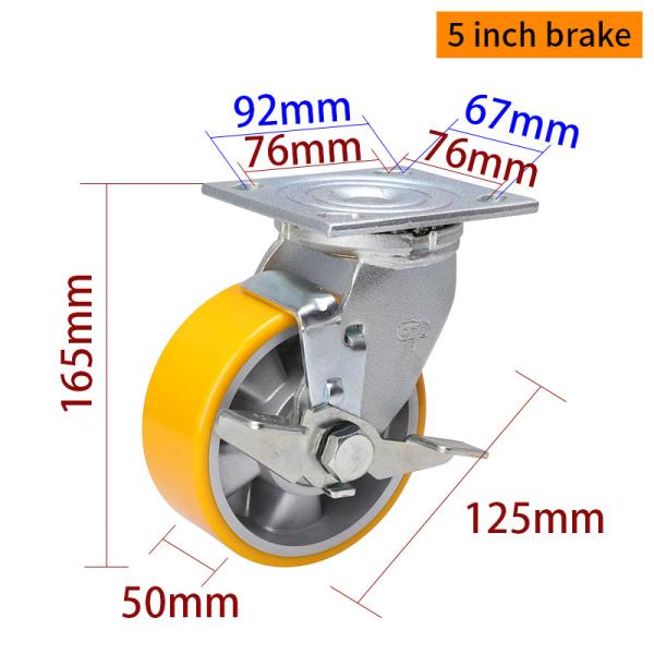420kg Plate Aluminum 5 Inch Heavy Duty Caster Wheels With Brakes